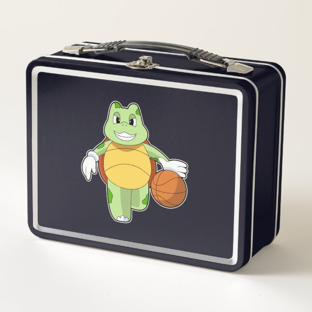 Turtle as Basketball player with Basketball.PNG Metal Lunch Box (Front)