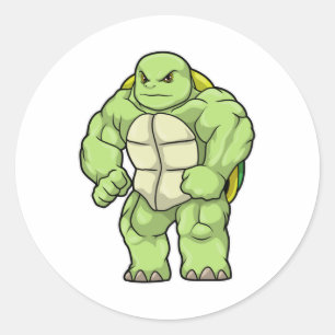 Turtle as Bodybuilder with Six pack Classic Round Sticker