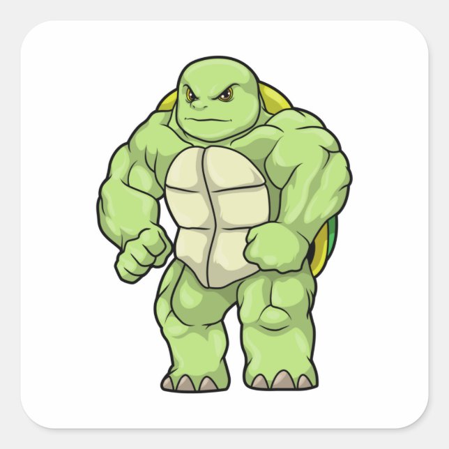 Turtle as Bodybuilder with Six pack Square Sticker (Front)