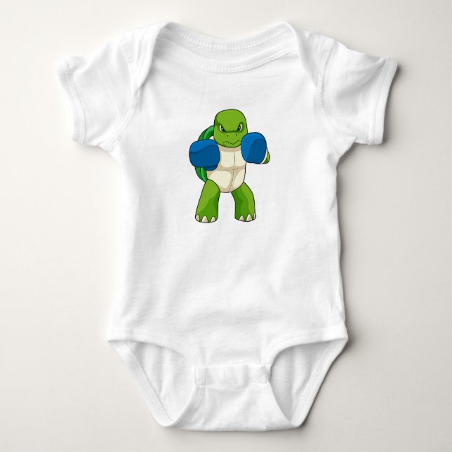Turtle as Boxer with Boxing gloves Baby Bodysuit (Front)