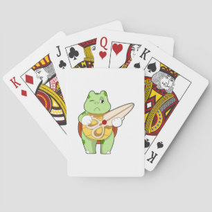 Turtle as Hairdresser with Scissors Playing Cards