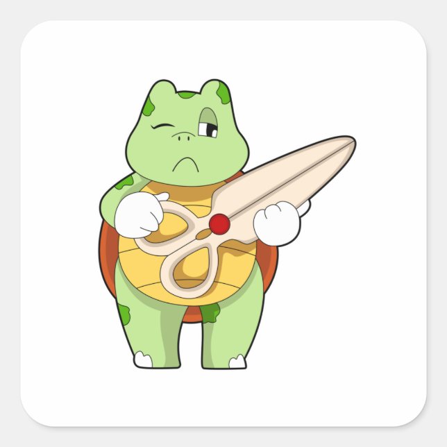 Turtle as Hairdresser with Scissors Square Sticker (Front)