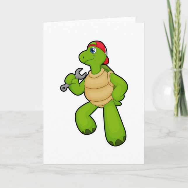 Turtle as Mechanic with Wrench & Cap Card (Front)