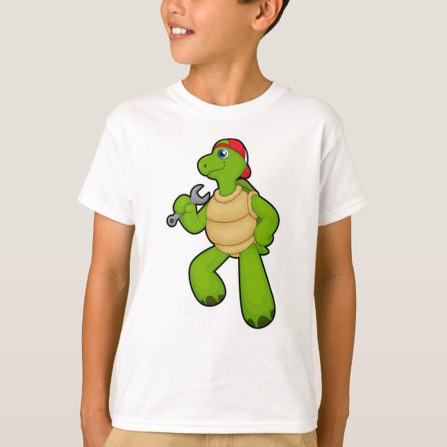 Turtle as Mechanic with Wrench & Cap T-Shirt (Front)