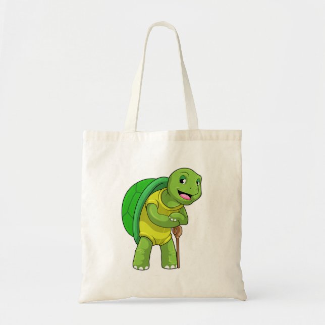 Turtle as Pensioner with Walking stick Tote Bag (Front)