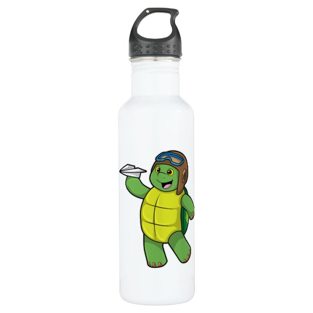 Turtle as Pilot with Paper plane 710 Ml Water Bottle (Front)