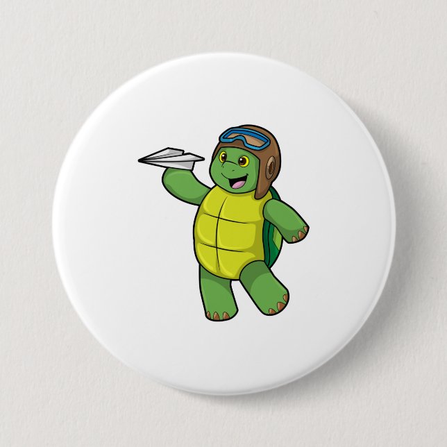 Turtle as Pilot with Paper plane 7.5 Cm Round Badge (Front)