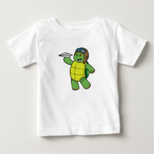 Turtle as Pilot with Paper plane Baby T-Shirt