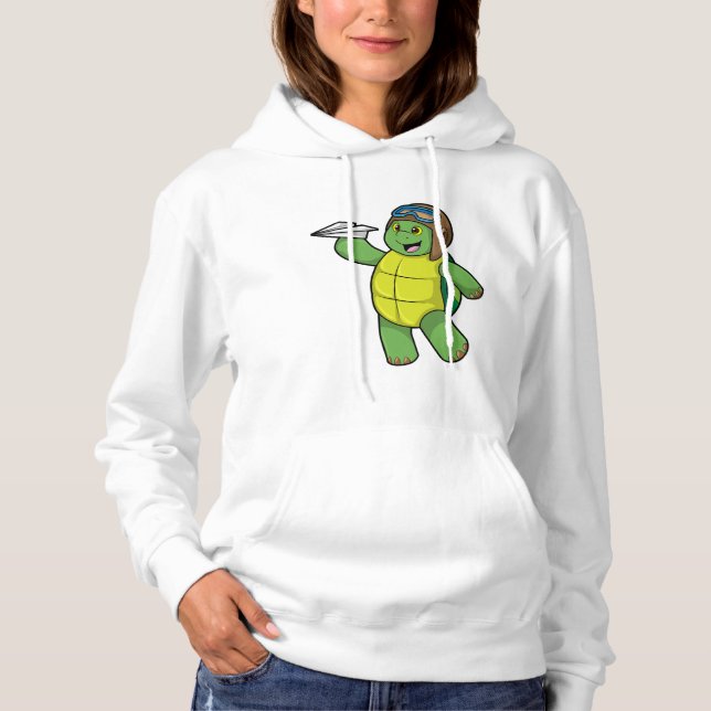 Turtle as Pilot with Paper plane Hoodie (Front)