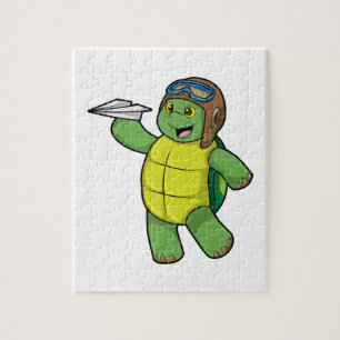 Turtle as Pilot with Paper plane Jigsaw Puzzle