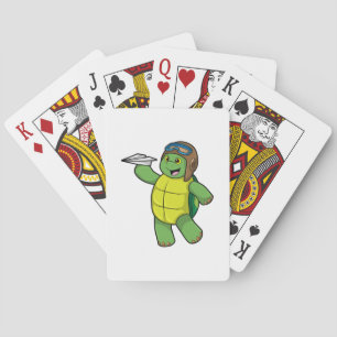 Turtle as Pilot with Paper plane Playing Cards