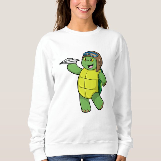 Turtle as Pilot with Paper plane Sweatshirt (Front)