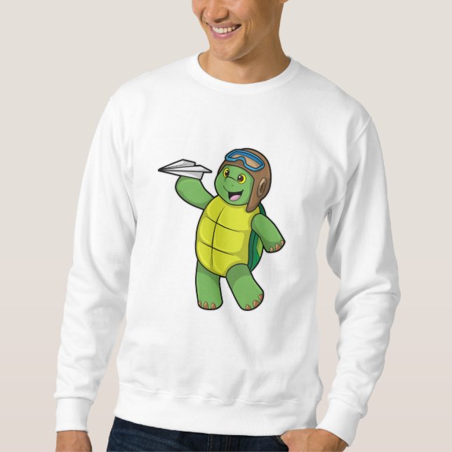 Turtle as Pilot with Paper plane Sweatshirt (Front)