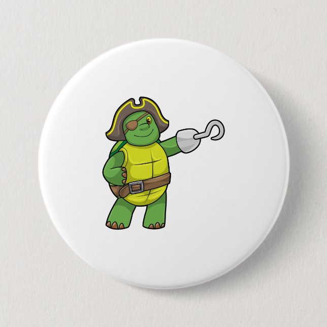 Turtle as Pirate with Hooked hand & Eye patch 7.5 Cm Round Badge (Front)