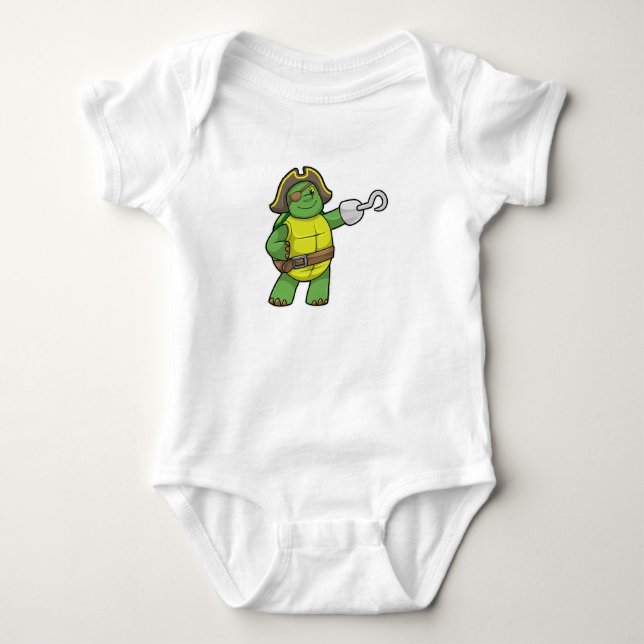 Turtle as Pirate with Hooked hand & Eye patch Baby Bodysuit (Front)