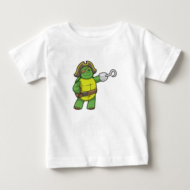 Turtle as Pirate with Hooked hand & Eye patch Baby T-Shirt (Front)