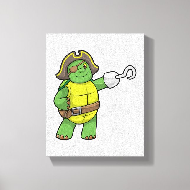 Turtle as Pirate with Hooked hand & Eye patch Canvas Print (Front)