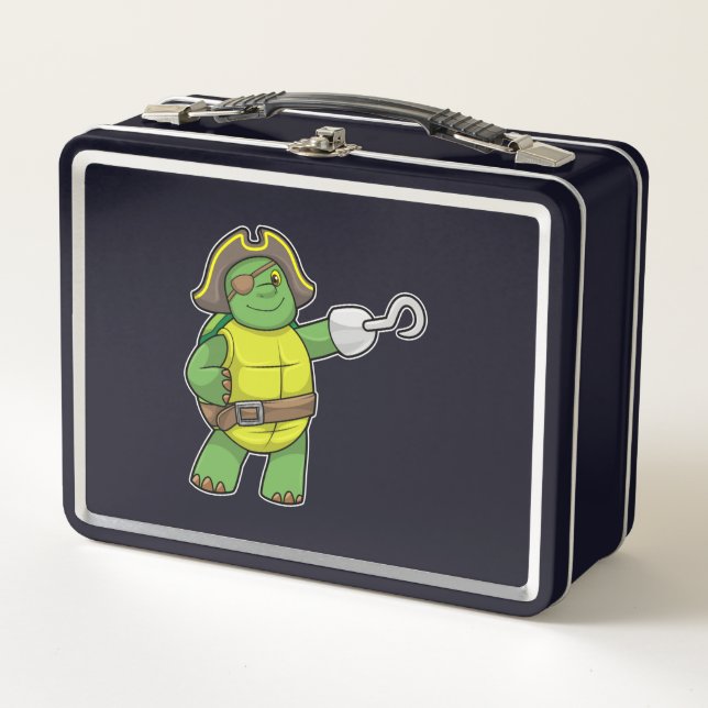 Turtle as Pirate with Hooked hand & Eye patch Metal Lunch Box (Front)