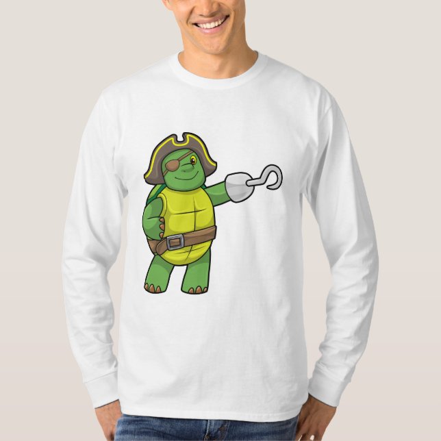 Turtle as Pirate with Hooked hand & Eye patch T-Shirt (Front)