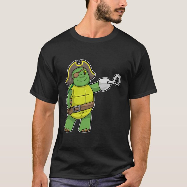 Turtle as Pirate with Hooked hand & Eye patch T-Shirt (Front)