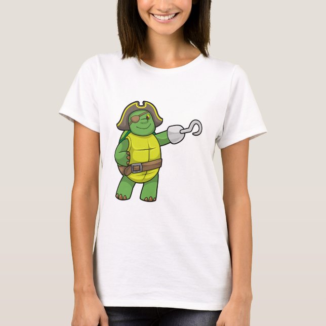 Turtle as Pirate with Hooked hand & Eye patch T-Shirt (Front)