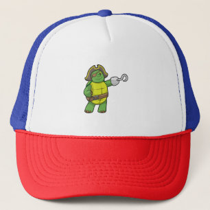 Turtle as Pirate with Hooked hand & Eye patch Trucker Hat