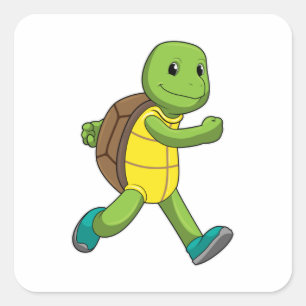 Turtle as Runner at Running Square Sticker