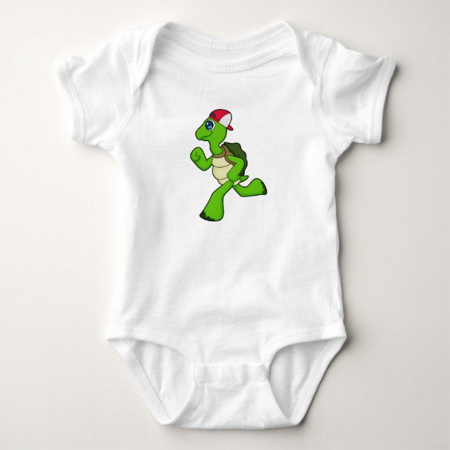 Turtle as Runner with Cap Baby Bodysuit (Front)