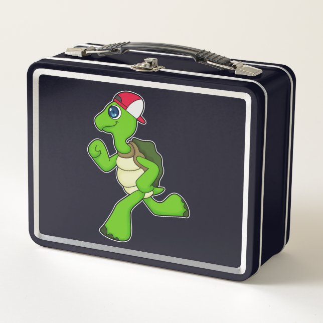 Turtle as Runner with Cap Metal Lunch Box (Front)