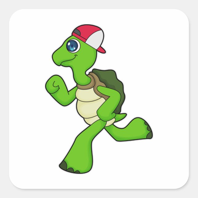 Turtle as Runner with Cap Square Sticker (Front)