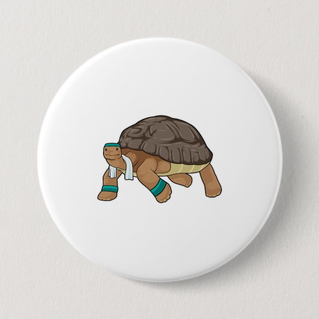 Turtle as Runner with Towel 7.5 Cm Round Badge (Front)