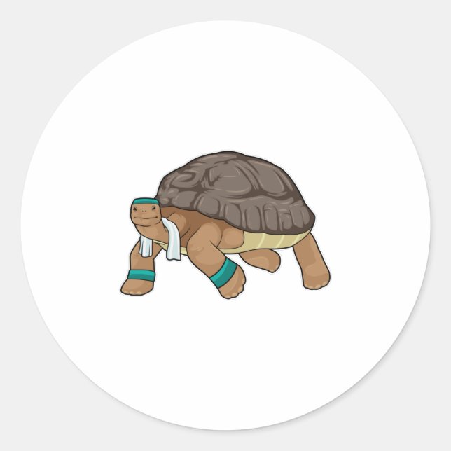 Turtle as Runner with Towel Classic Round Sticker (Front)