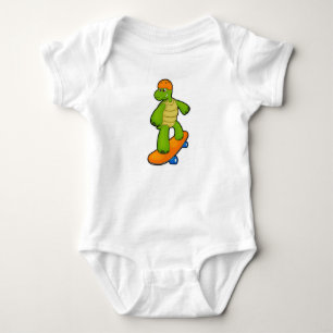 Turtle as Skateboarder with Skateboard & Helmet Baby Bodysuit