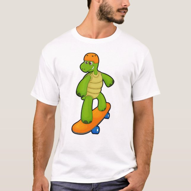 Turtle as Skateboarder with Skateboard & Helmet T-Shirt (Front)