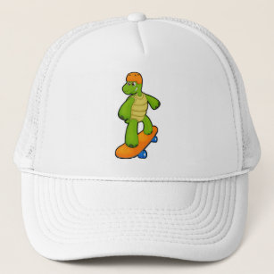Turtle as Skateboarder with Skateboard & Helmet Trucker Hat