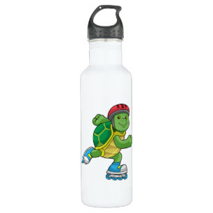 Turtle as Skater with Inline skates & Helmet 710 Ml Water Bottle