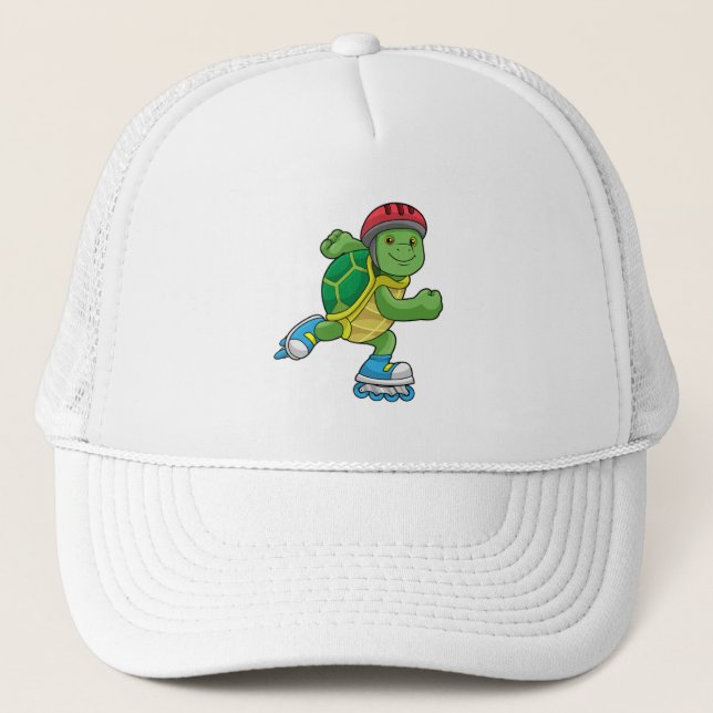 Turtle as Skater with Inline skates & Helmet Trucker Hat (Front)