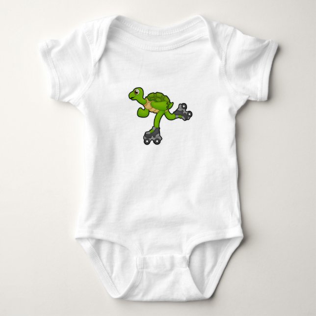 Turtle as Skater with Roller skates Baby Bodysuit (Front)