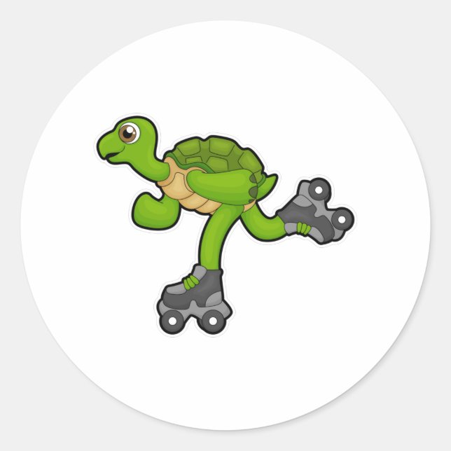 Turtle as Skater with Roller skates Classic Round Sticker (Front)
