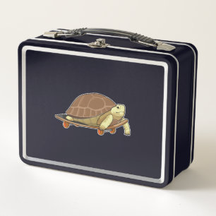 Turtle as Skater with Skateboard Metal Lunch Box