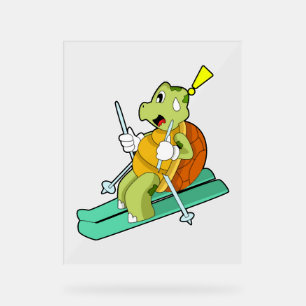 Turtle As Skier With Ski Acrylic Sign