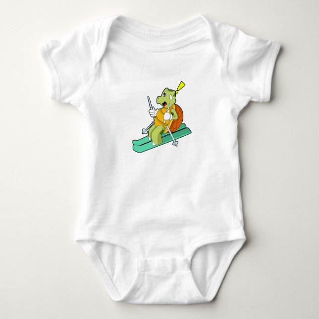 Turtle as Skier with Ski Baby Bodysuit (Front)