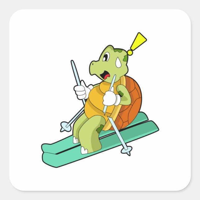 Turtle as Skier with Ski Square Sticker (Front)