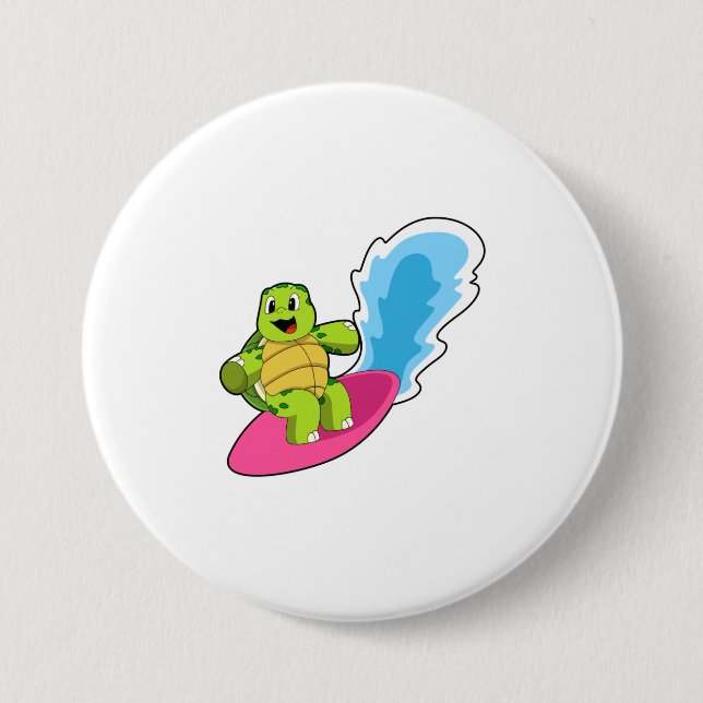 Turtle as Surfer with Surfboard 7.5 Cm Round Badge (Front)