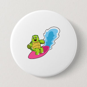 Turtle as Surfer with Surfboard 7.5 Cm Round Badge