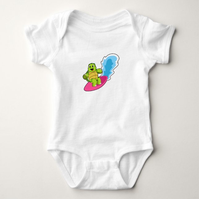 Turtle as Surfer with Surfboard Baby Bodysuit (Front)