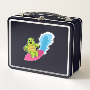 Turtle as Surfer with Surfboard Metal Lunch Box