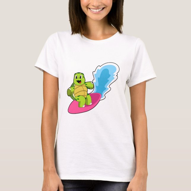 Turtle as Surfer with Surfboard T-Shirt (Front)
