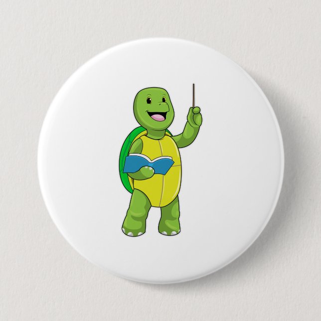 Turtle as Teacher with Book & Pointer 7.5 Cm Round Badge (Front)