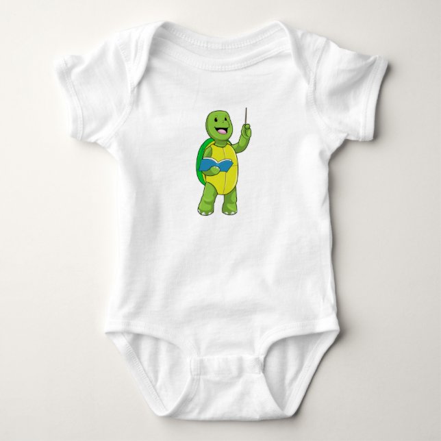 Turtle as Teacher with Book & Pointer Baby Bodysuit (Front)